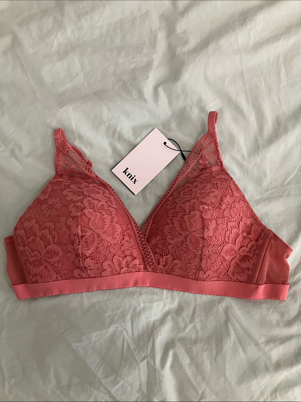 knix Coral Lace Wireless Bralette - Rose Coral